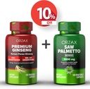 ORZAX Ginseng、30% Ginsenosides 120の野菜カプセルおよび鋸パルメット2000のmg 120の野菜カプセル、束