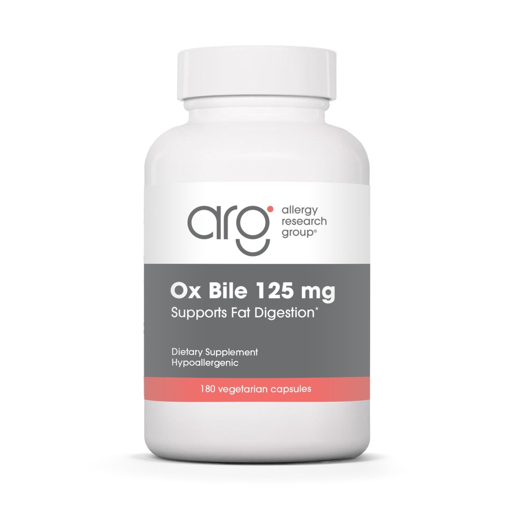 アレルギー研究グループOx Bile 125 mg - ガブラダー、肝臓のための消化酵素、脂肪消化サポート、男性と女性のための、催眠式 - 180 ベジカプス