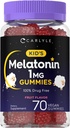 Carlyle Kids Melatonin Gummies | 1 mg 70 カウント | フルーツフレーバー ガミー | 完全菜食主義者の, 完全菜食主義者の, グルテンフリー
