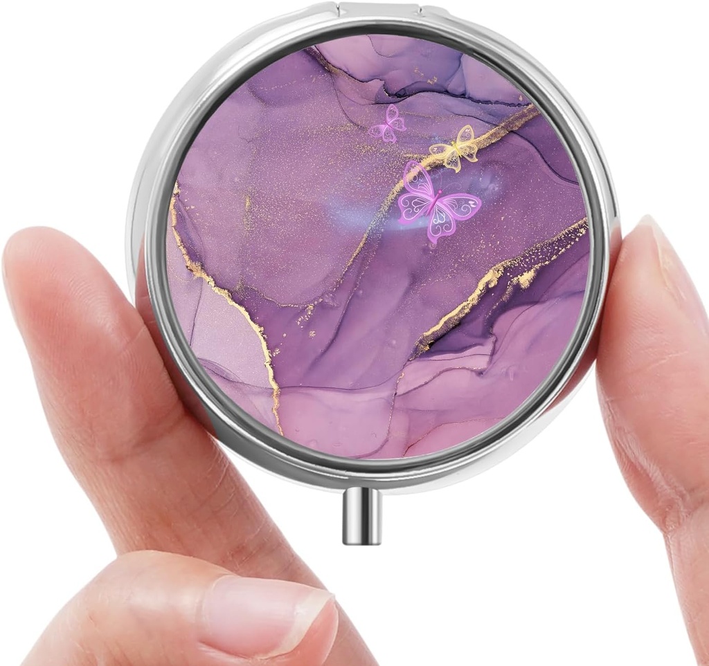 ミニピルボックス、小さなピルボックス、ポータブルピルボックス、ビタミン、医薬品、魚油、サプリメント(紫の大理石)のためのかわいいピルオーガナイザー