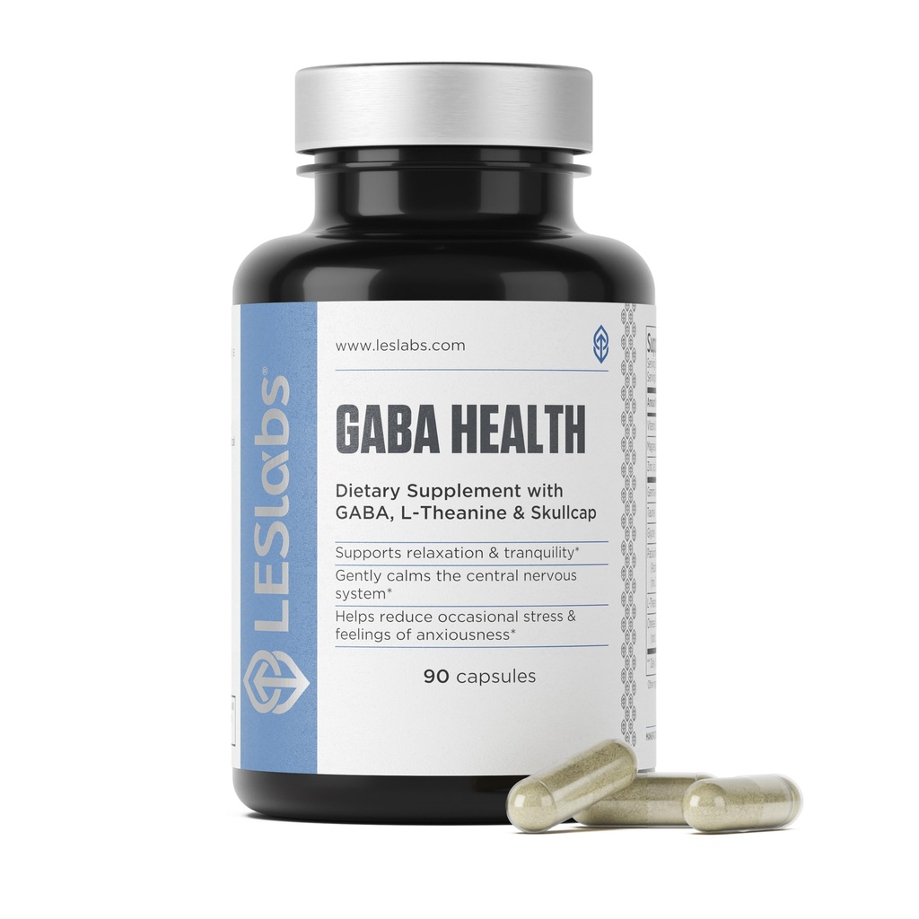 LES Labs GABA Health – カルムマインド&リラクゼーション、ストレスリリーフ、神経伝達物質サポート&ディープスリープ – GABA、タウリン、パッションフラワー、スクワルキャップ、L-テアニン&マグネシウム – 非GMOサプリメント – 90カプセル