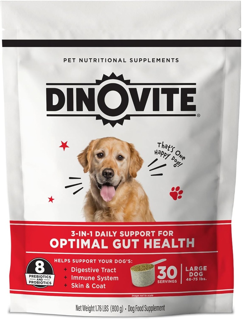 犬のためのDinovite Probioticサプリメント - Omega 3 - ホットスポット救済 - スキン&コートサプリメント - 30日の供給(30日の供給、大型犬(45 +ポンド))))