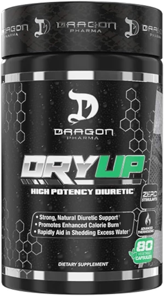 DRAGON PHARMA DryUp、高い効力の利尿剤及びThermogenicマトリックス、適用範囲が広い使用、Stimなしの補足、競争か写真撮影(80のカプセル)の準備に完成して下さい