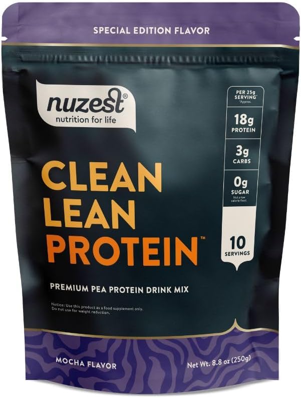 Nuzest - エンドウ豆タンパク質パウダー - きれいなリーンプロテイン、プレミアムビーガン植物ベースのプロテインパウダー、乳製品無料、グルテンフリー、GMOフリープロテインシェイク、モチャ、8.8オンス