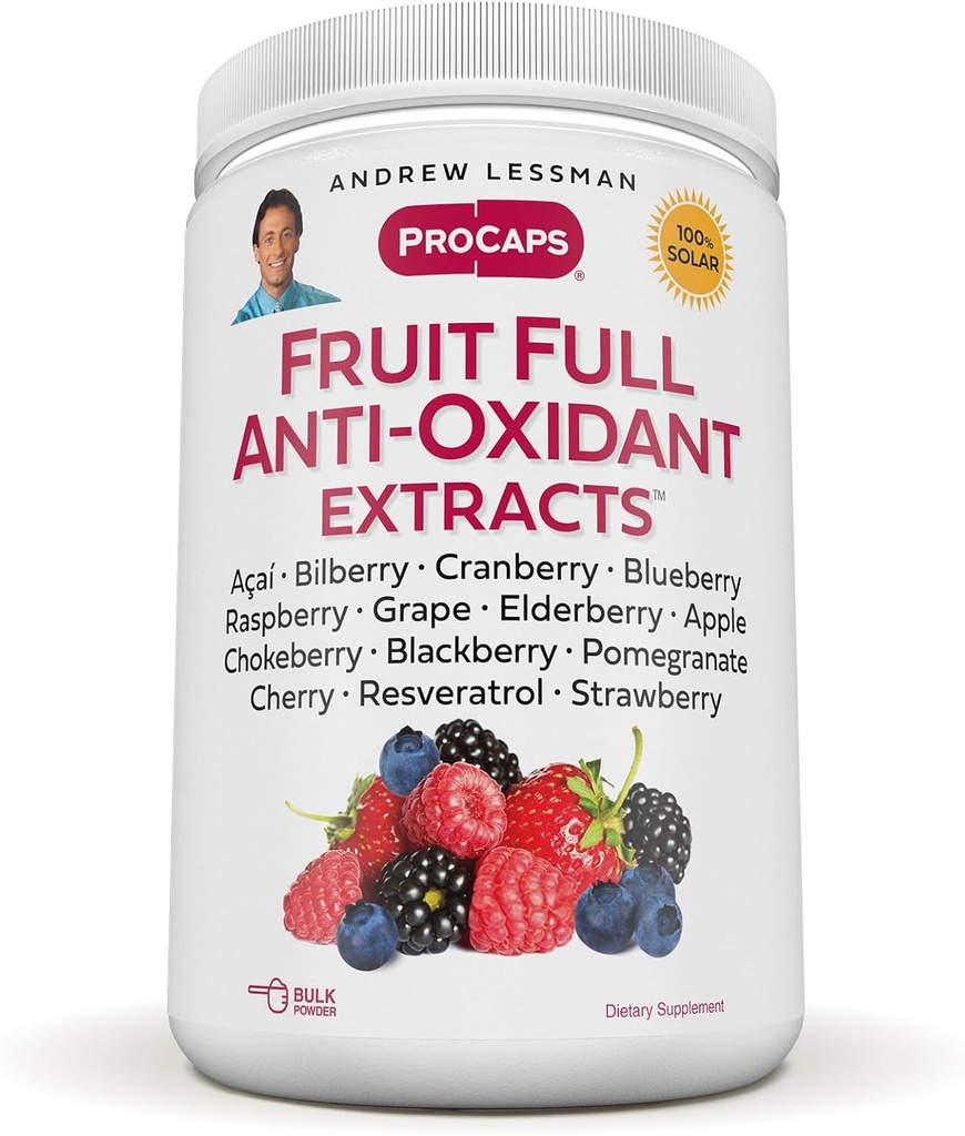 ANDREW LESSMAN Fruit Full Anti-Oxidant Extracts Powder 600 Servings - 14 Natural Fruit and Berry Extracts. Bilberry, Cranberry, Grape Seed, Pomegranate, Resveratrol, and More.
