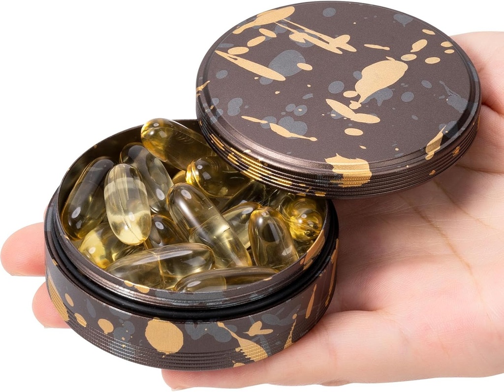 財布&ポケットのためのピルケース - 旅行のための金属毎日のピルボックス、ポータブル防水ピルオーガナイザービタミン、魚油、サプリメントのための単一の薬容器ホルダー