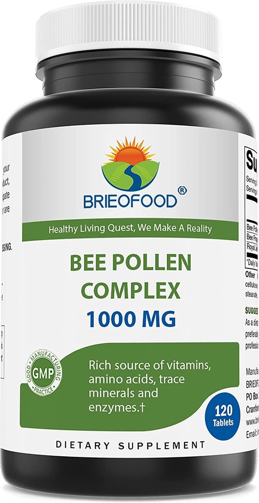 Brieofoodの蜂の花粉の複合体1000のmg 120のタブレット-蜂の花粉、蜂のプロポリス、及び王立ゼリーの粉となされる