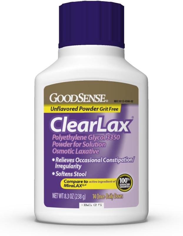 GoodSense ClearLax、ポリエチレングリコール3350パウダー - 便秘救済、非風味、8.3オンスのための浸透剤
