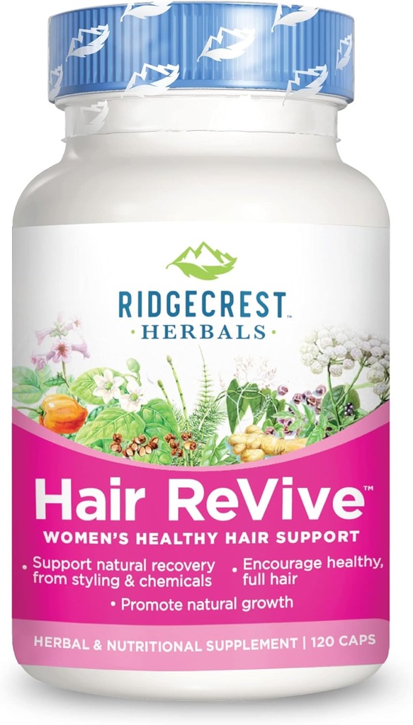 RidgeCrestの草の毛のReVive、ビタミンC、Biotin (6000mcg)、亜鉛および銅、健康な毛、皮および釘(120の帽子、30のサービング)を支える女性のための毛のビタミン
