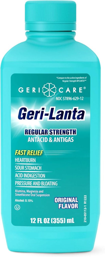 Geri-Lantaの液体のGeriCareによるAntacid及びAntigas|Heartburn、Sour Stomach、酸の消化、圧力及び膨脹のための規則的な強さの酸の減力剤|口頭ガスの消化の救助|元の味|12のfloz