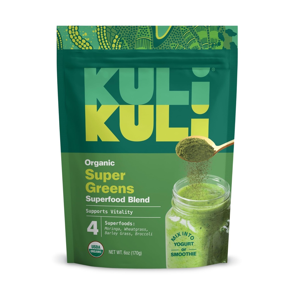 Kuli Kuli Kuliグリーンパワー[6オンス] - スーパーグリーンパウダー - 栄養素デンスモーリンガ、小麦グラス、ブロッコリー&バーリーグラスブレンド - 100%植物ベースの有機スーパーフードポスダーは、リモートファームから供給