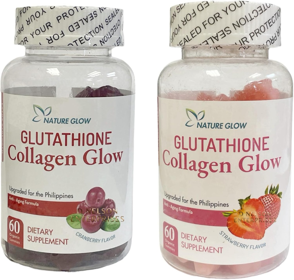 Nature Glow Glutathione Collagen Glow, 60 オーガニックChewable Gummies (いちご (1瓶) & Cranberry (1瓶)