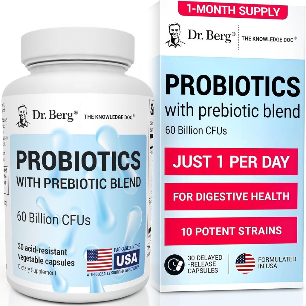 Dr. Berg Probiotic Supplement(60 Billion CFUs) - エイズの機会の便秘、Diarrhea、ガス&Bloating* - 消化器の健康のための事前およびプロバイオティクス - 30 Probioticカプセル