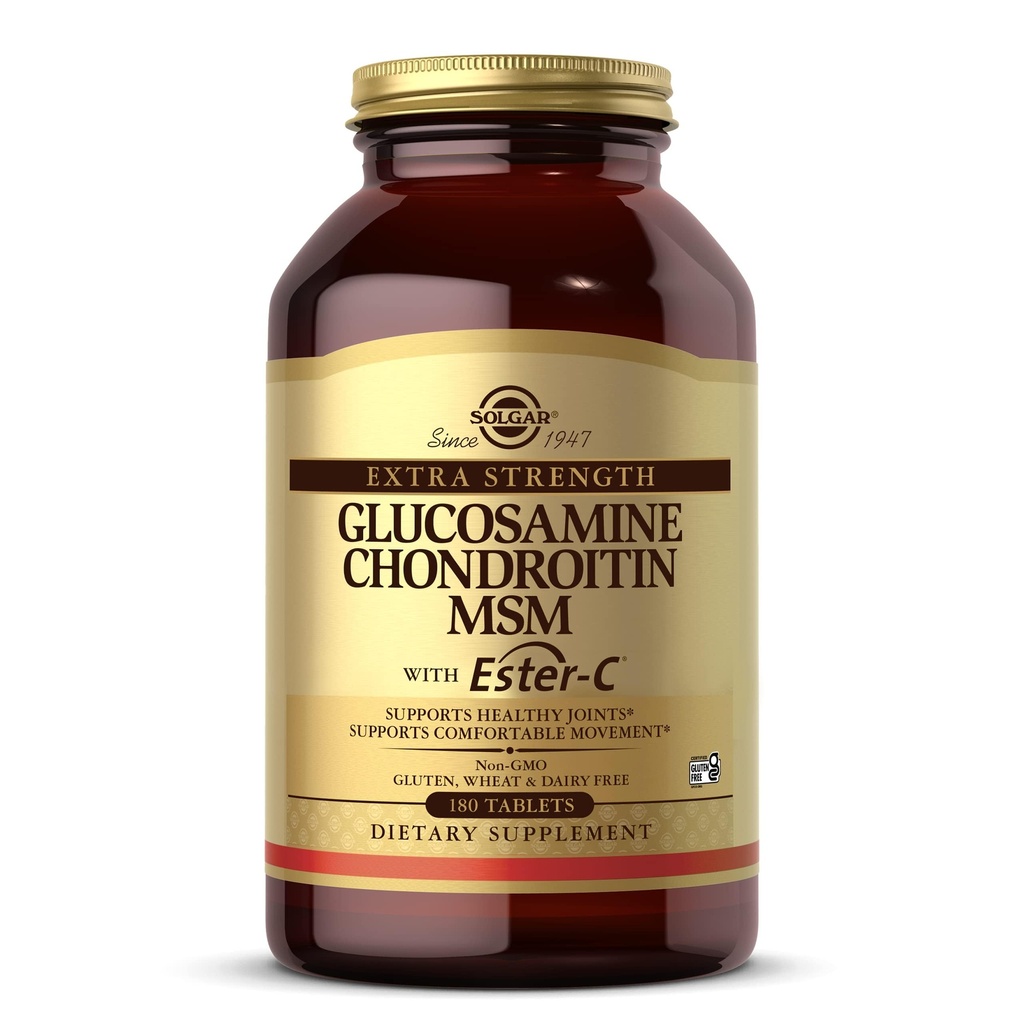 Solgar Extra Strength Glucosamine Chondroitin MSM w / Ester-C、180錠 - 健康な関節を促進し、快適な動きとコラーゲンフォーメーションをサポート - 非GMO、グルテンフリー、酪農No - 60のサービングをサポート