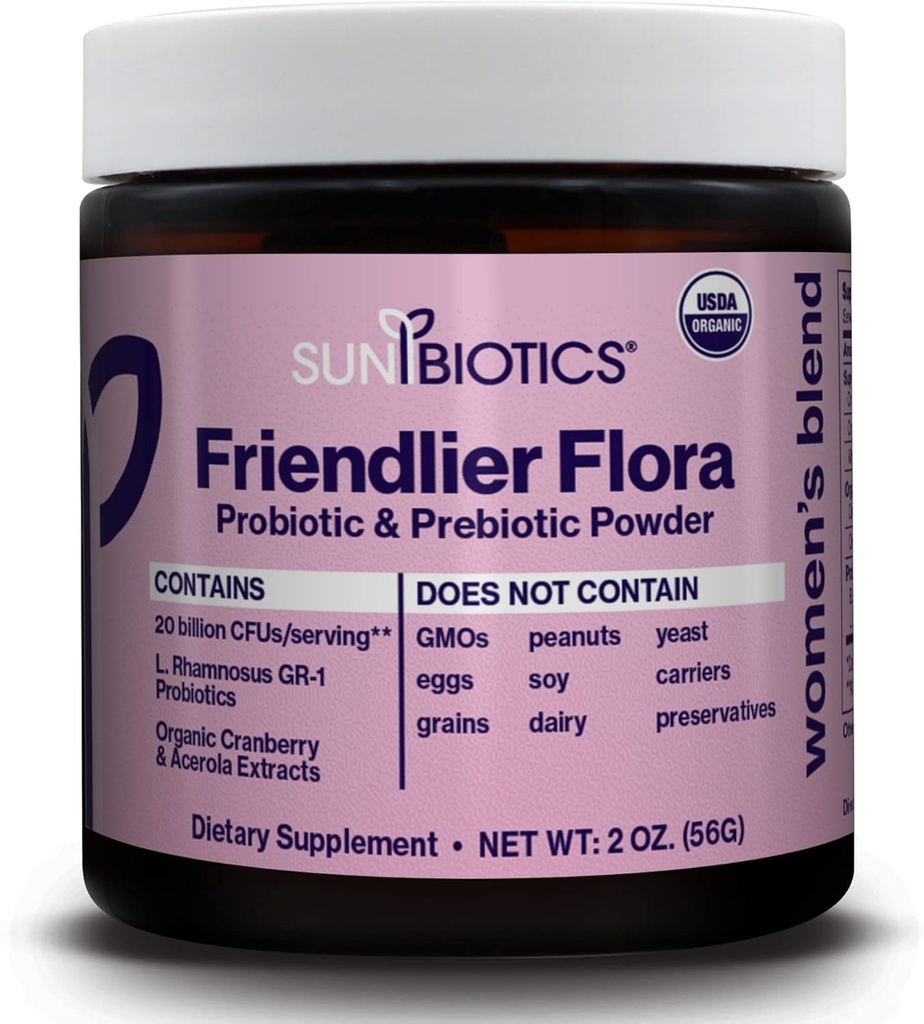 SUNBIOTICS Friendlier Flora - 女性のブレンド、6つのプロバイオティックストレーナーの20億CFU、女性の毎日の消化管の腟及び免疫の健康、非GMOおよびグルテンフリーの2オンス