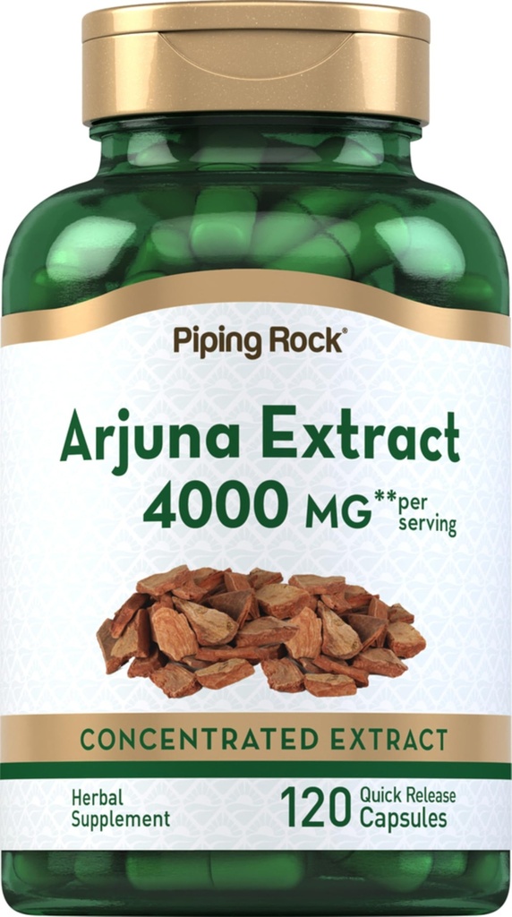 ピッピングロックアルジュナエキス | 4000mg | 120カプセル | アルジュナバークハーブ | 濃縮ハーブサプリメント | 非GMO、グルテンフリー