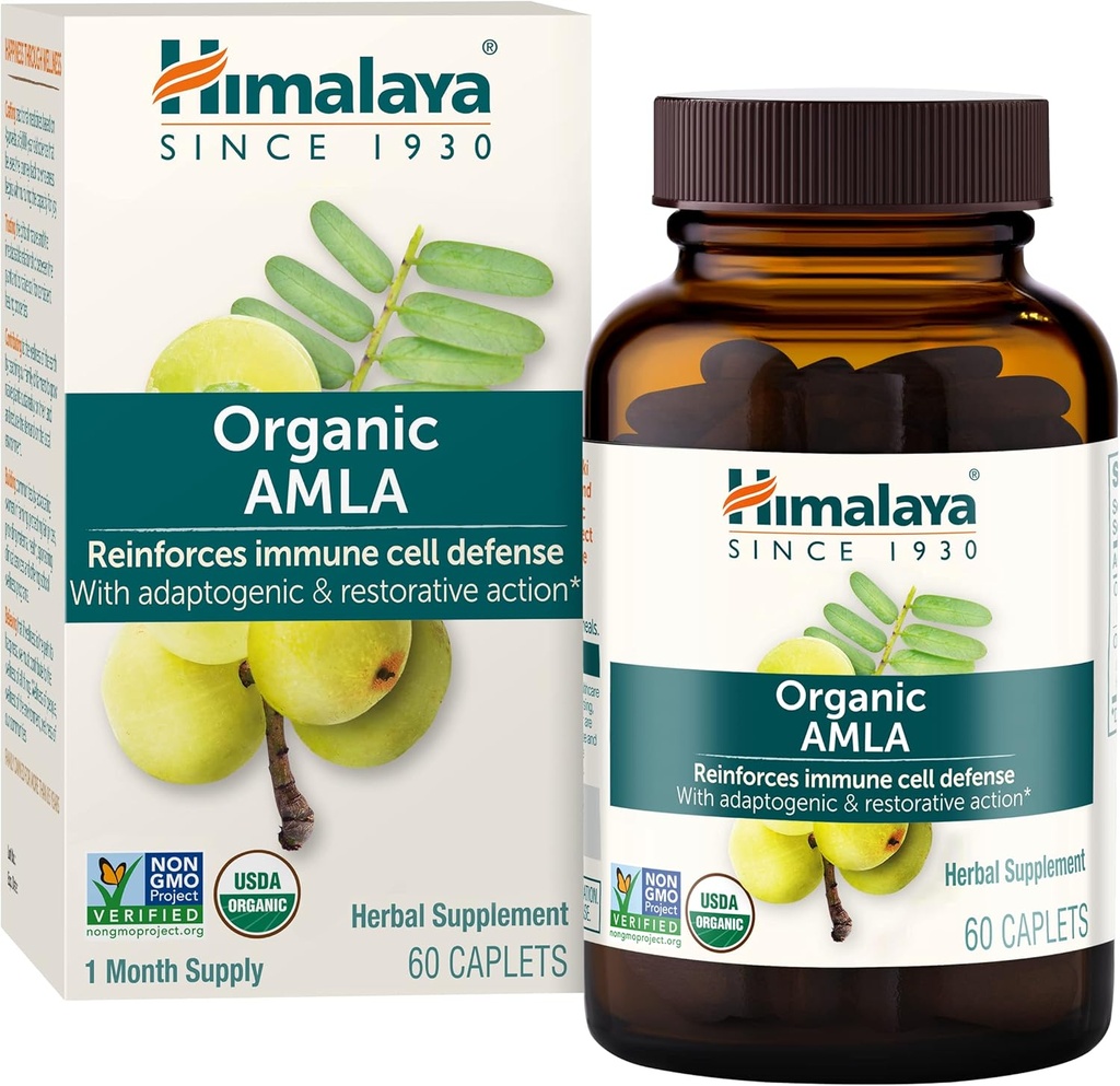 Himalaya Organic Amla - 適応性および抗酸化剤を備えたハーブ免疫サポートサプリメント - USDA Organic、ビーガン、非GMO、グルテンフリー、600mg、60カプレット