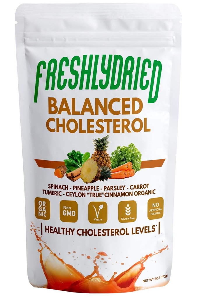 FreshlyDriedバランスの取れたコレステロールパウダー - ヘルシーなコレステロールレベルをサポート - w/Tumeric、セイロン真シナモン、ほうれん草、パセリ、パイナップル - 完全菜食主義者 - 17 サービング - 6 オンス
