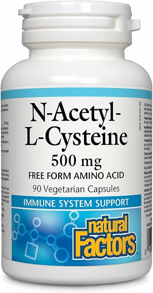 ナチュラルファクターN-アセチル-L-Cysteine 500mg - 健康的な肝臓と肺をサポート - 抗酸化サポートサプリメントは免疫システム健康をサポート - 90ベジタリアンカプセル(90の給餌)