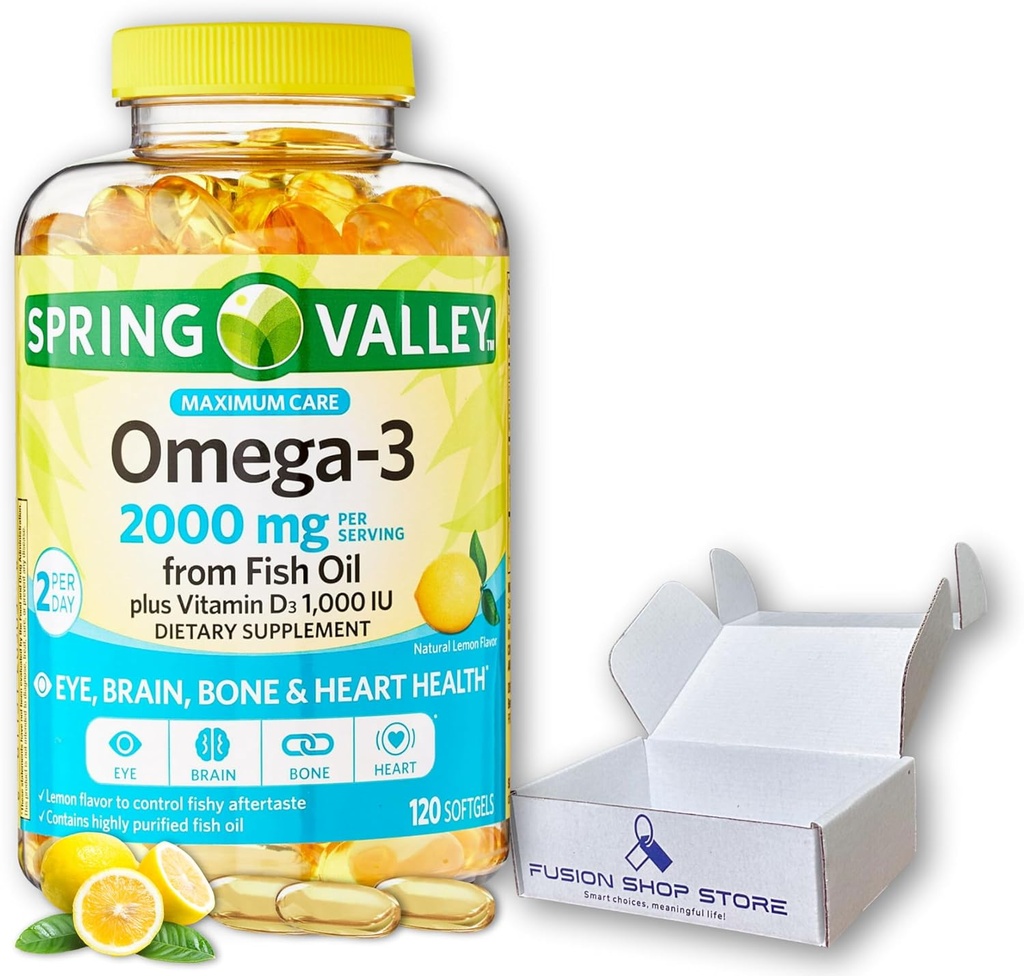 Omega 3 2000mgのsoftgels-の魚油、120ct (パッケージ1の)、 Fusionの店によって囲まれる