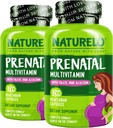 NATURELO Prenatal Multivitamin with Gentle Chelated Iron, メチル Folate, 植物カルシウム & コリン - ビーガン, ベジタリアン - 非GMO - グルテンフリー - 180 カプセル - 4 ヶ月の供給 (パック 2)