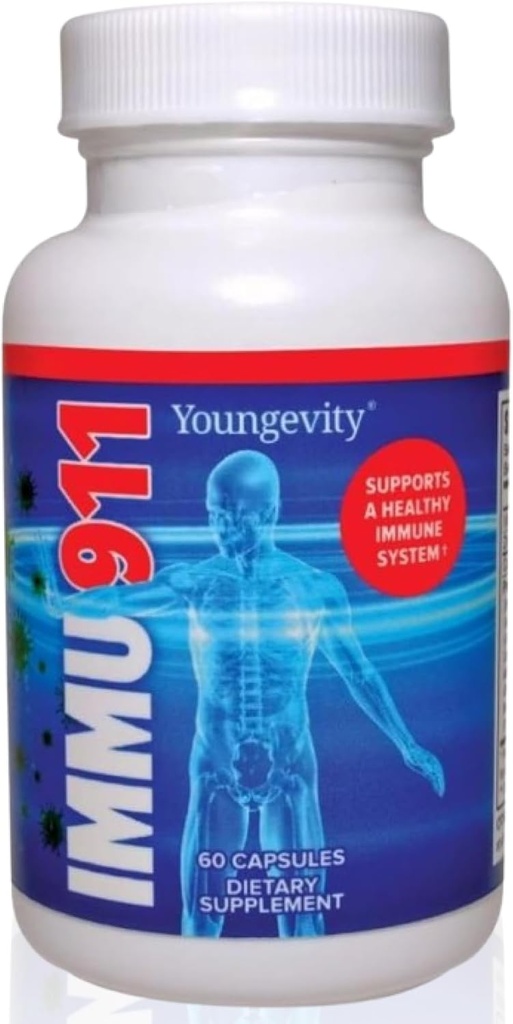Youngevity Immu-911TM 高度な免疫 - Colostrum、ビタミンC、亜鉛、Echinacea、Astragalus、PAU D'Arco Bark + 6 免疫防衛とブーストのためのミクロマッシュルーム (60 カプセル)
