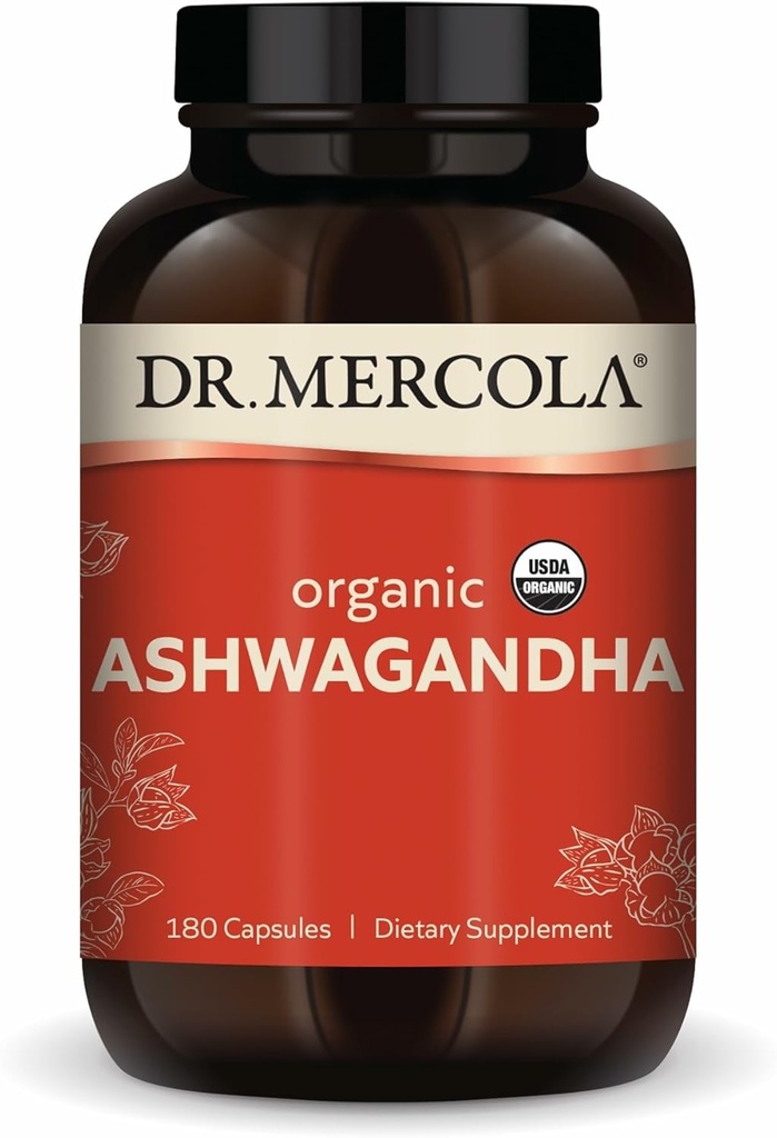 Mercola Organic Ashwagandha博士 - エネルギー生産と副腎の健康をサポート - 800 mg / サービング - 非GMO、グルテンフリー&大豆フリー - 認定USDAオーガニック - 180カプセル(90サービング)