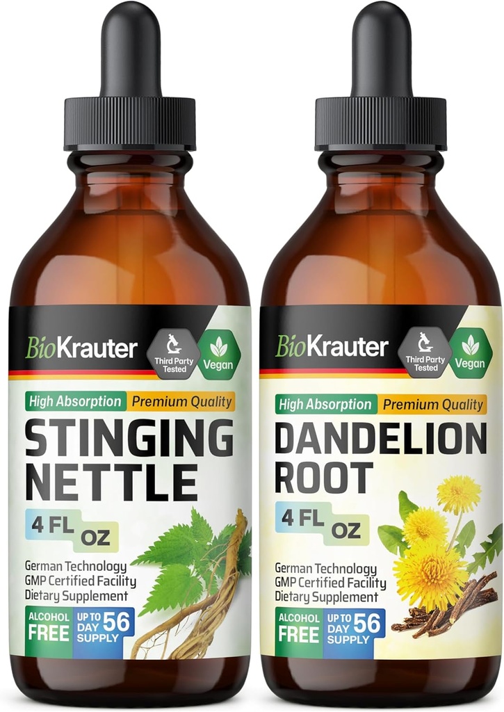 BIO KRAUTER Stinginging Nettle Tincture 4 Fl. Oz. & Dandelion Tincture 4 Fl. Oz.