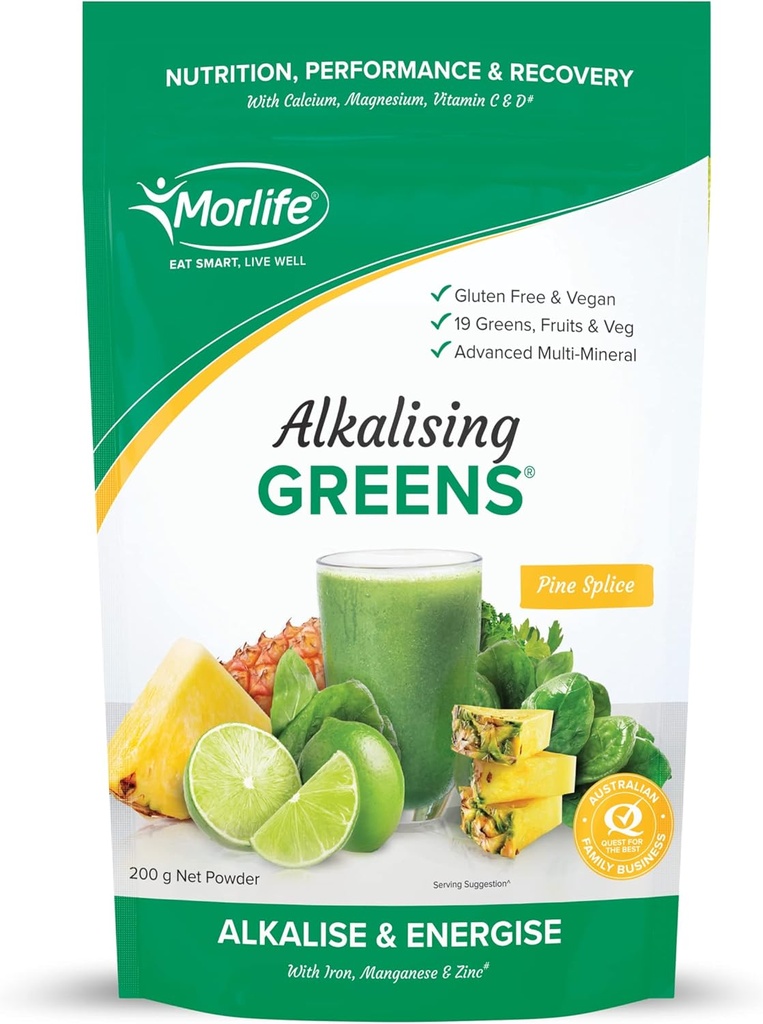 Morlife Alkalising Greensパウダーサプリメント、パインスプライス、19スーパーグリーン、果物と野菜、プレ&プロバイオティクス、キーアルカライズミネラル、ベジタリアンスーパーフードフォーミュラ、7オンス、20サービング