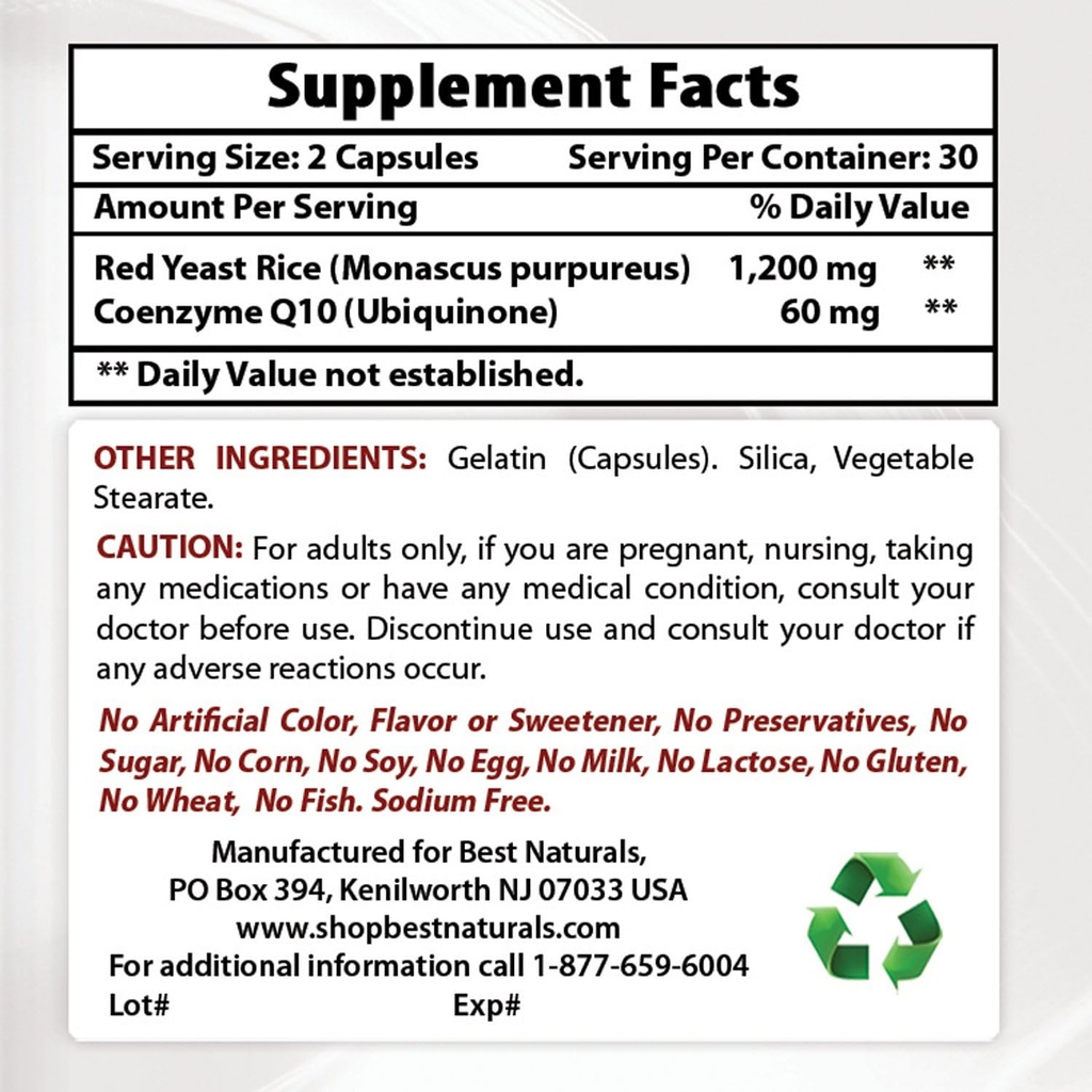 COQ10&ナイアシン500mgのベストナチュラルレッドイーストライス