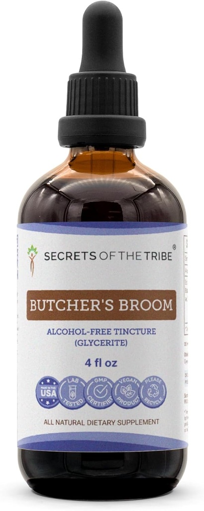 Tribe Butcher's Broom Tinctureアルコールフリー液体エキス、Butter's Broom(Ruscus aculeatus)ドライルート(FL OZ)の秘密