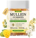 Mullein Gummies with 3600mg Mullein Leaf Extract, 7 in 1 for Lung Cleanse,Respiratory Lung Health, Immune Booster, Elderberry, Quercetin, Bromelain, Vitamin C&D3, No Sugar, for Adults, Vegan, 90 Count