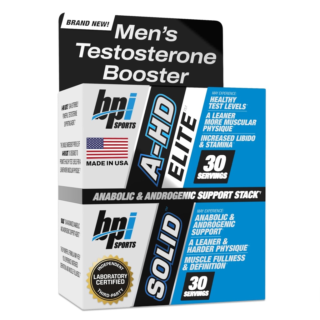 男性のためのBPIスポーツA-HDエリート/ソリッドテストステロンブースター - 筋肉のためのテストステロンサプリメント, 強度, リビドー&パフォーマンスサポート - 天然脂肪損失を促進します - 30 サービング - 550mg