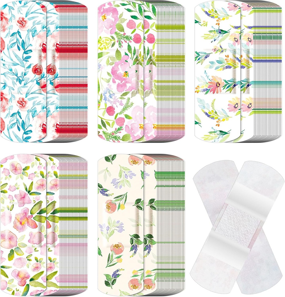 120 PCの生地の付着力の適用範囲が広い包帯のバルクによって分類される形およびパターン非棒パッドが付いている小さい多彩できれいな生地の包帯3 x 1インチの切口の傷は女性(花)をおおいます