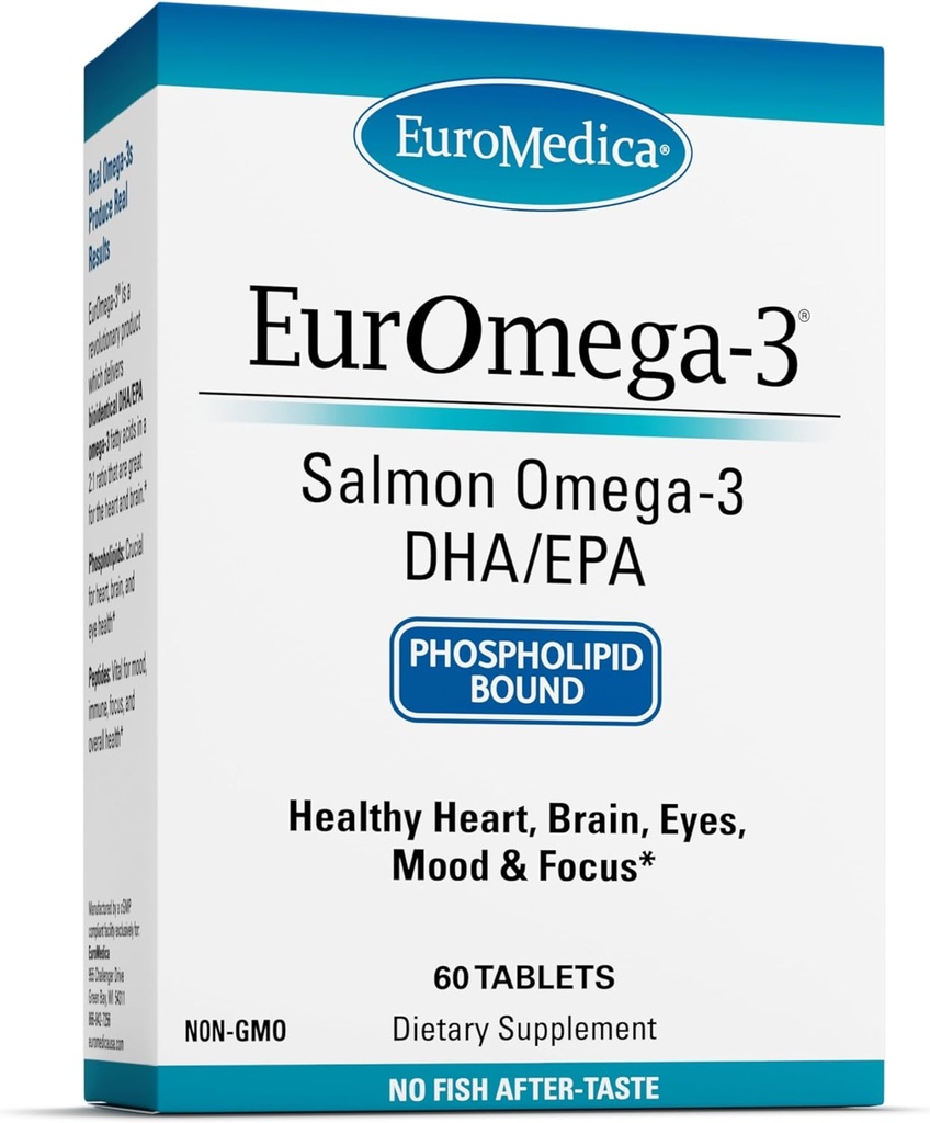 EuroMedica EurOmega-3 - EPAとDHA - 脳の健康サポートのためのオメガ3錠 - 必須脂肪酸とペプチドの栄養補助 - 60錠
