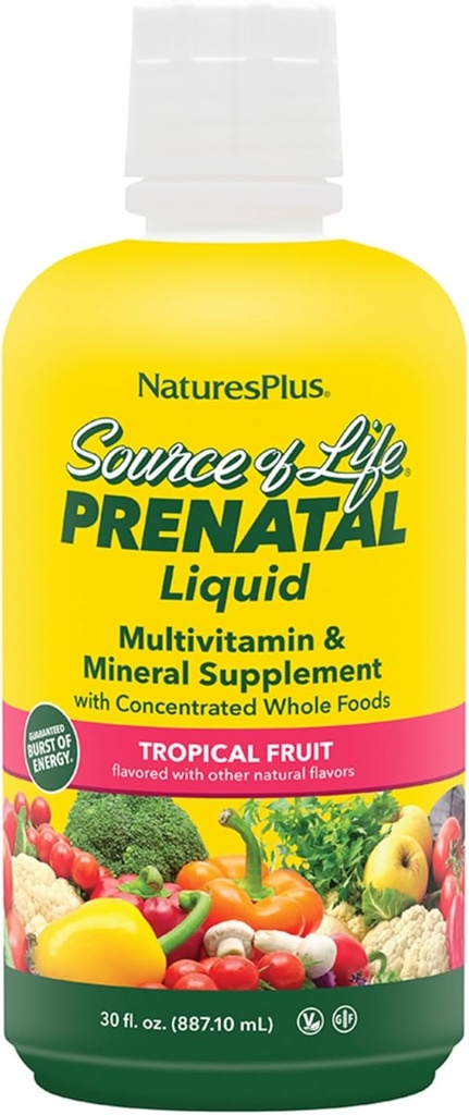 Natures Plus Life Prenatal Liquid、トロピカルフルーツ - 30 fl oz - Multivitamin & Mineral Supplement - 妊娠中の栄養サポート - グルテンフリー、ベジタリアン - 30 人前