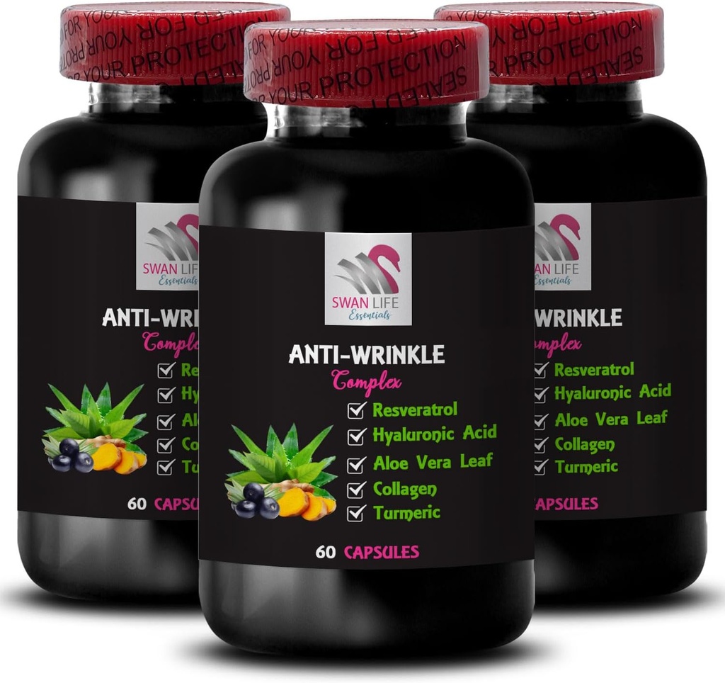 アルファリポ酸 - アンチしわコンプレックス - L-グルタチオン、アロエベラ、コラーゲンサポート、グリーンコーヒー豆、ライコピン、ターメリック、ブドウ種子、ヒドレーションブースト、スキンフィリング、滑らかなテクスチャ3Bot 180Caps