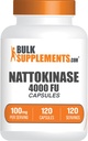 BulkSupplements.com Nattokinase 4000 FU カプセル - Nattokinase サプリメント, Nattokinase 抽出物から供給 100mg - グルテンフリー, 1 便あたりのカプセル, 120 カプセル (パッケージ 1)