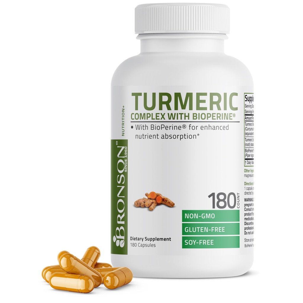 Bronson ターメリック Curcumin with BioPerine - 95% 規格 Curcuminoids - GMO カプセル入り ブラックペッパー - 180 カウント
