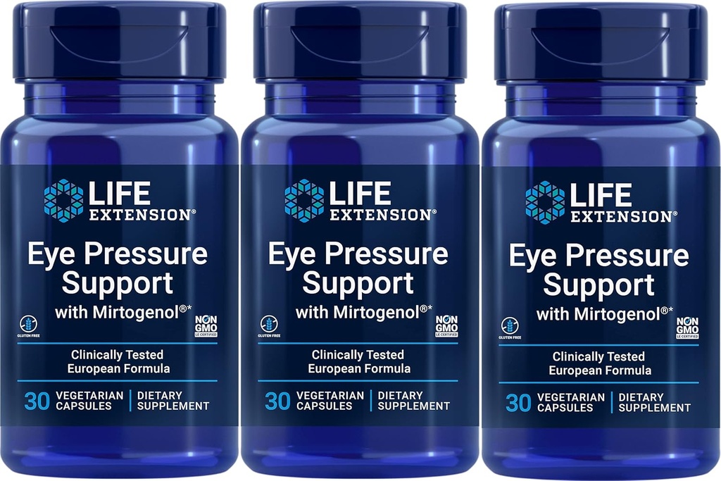 Life Extension Eye Pressure Support with Mirtogenol,Vcaps 30 Count (Pack of 3)