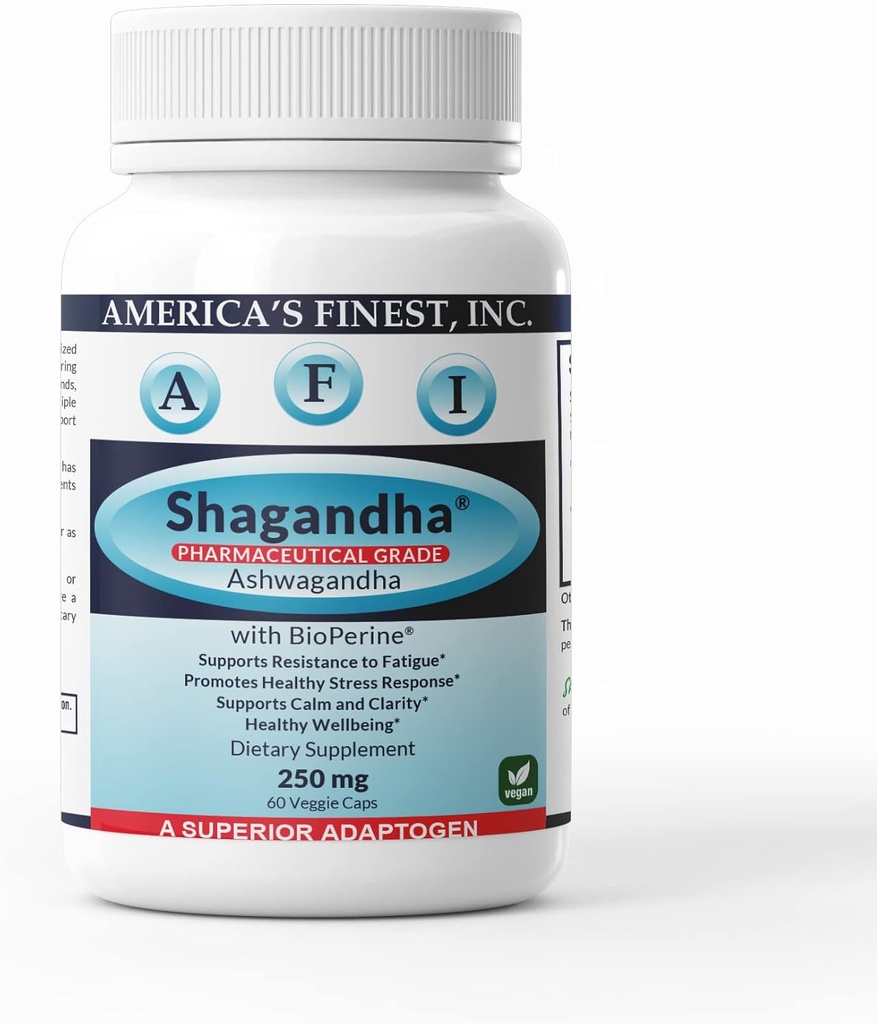 AFIのシャガンダ|ピュア・アシュワガンダ・ルート・エキス |毎日 | カプセル250 mg | 吸収のためのバイオパリン | アドレナリン疲労・カルムネス・クラリティのサプリメント| 女性&男性