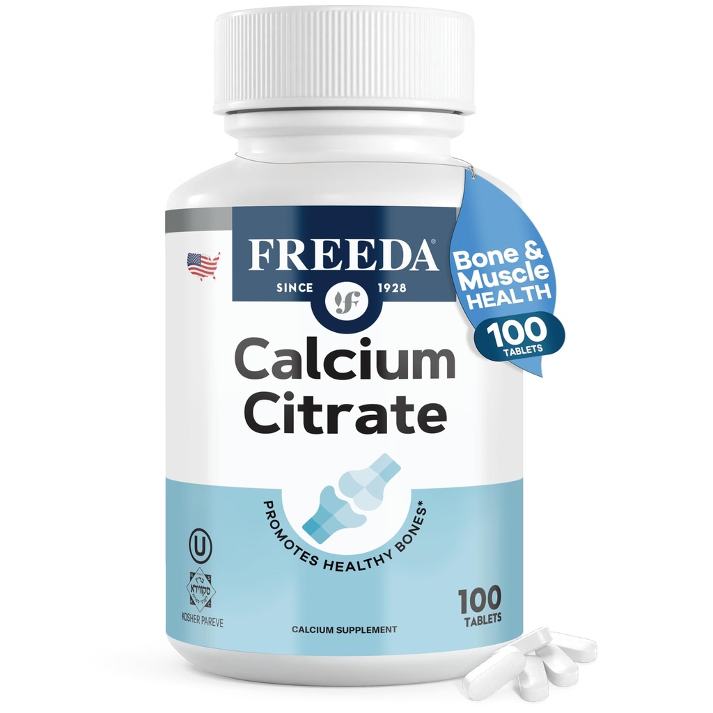 Freeda Calcium のクエン酸塩 – Kosher ビーガン骨の強さの補足 – 骨密度をサポート & 筋肉機能 – 摂食あたりのカルシウム 1000mg – ビタミン D を追加 - (100 錠)