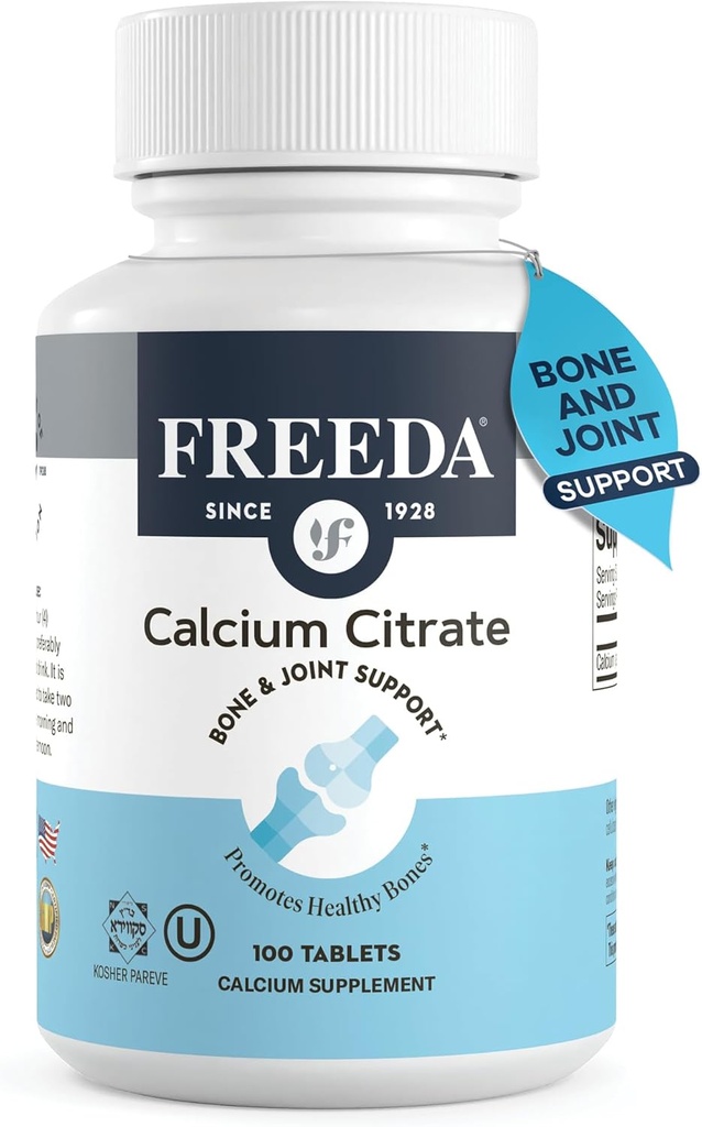 Freeda Calcium のクエン酸塩 – Kosher ビーガン骨の強さの補足 – 骨密度をサポート & 筋肉機能 – 摂食あたりのカルシウム 1000mg – ビタミン D を追加 - (100 錠)