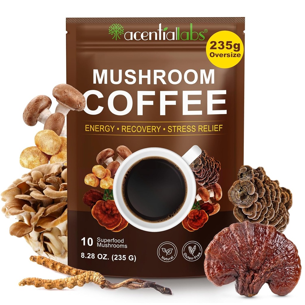 きのこのコーヒー(235g Supersize)、エネルギー、回復及び焦点のための10のスーパーフードのきのこのこのブレンド、ライオンのマネ、Reishi、Chaga、Cordyceps、8.28のOZの有機性即刻のコーヒー粉