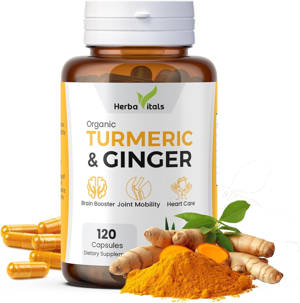 Turmeric and Ginger Capsules| Turmeric Curcumin with Ginger(120 Capsules) 500mg|Best Turmeric with Ginger Supplement|3rd Party Lab Tested