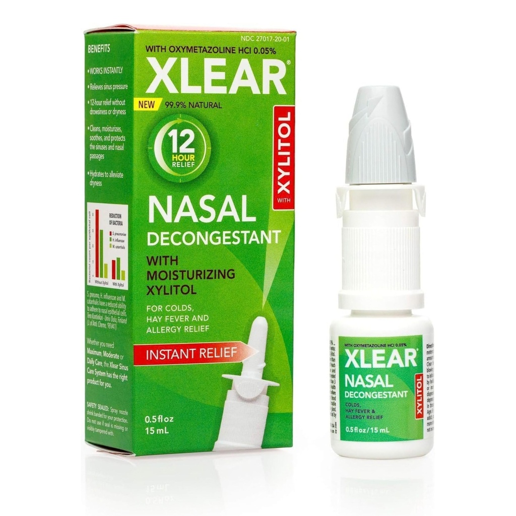 Xlear 12-Hour鼻のDecongestantのスプレー、XylitolおよびOxymetazoline、子供および大人のための即刻のSinus圧力および混雑の救助0.5のflのoz (1のパック)