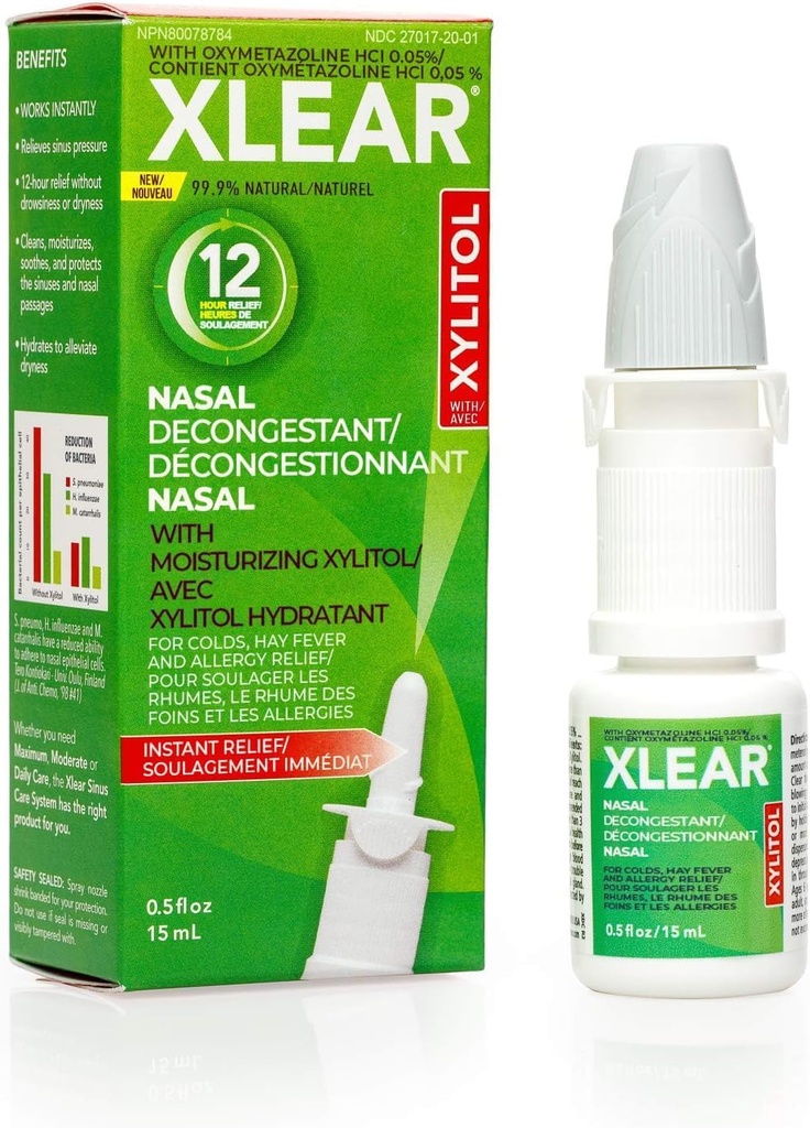 Xlear 12-Hour鼻のDecongestantのスプレー、XylitolおよびOxymetazoline、子供および大人のための即刻のSinus圧力および混雑の救助0.5のflのoz (1のパック)