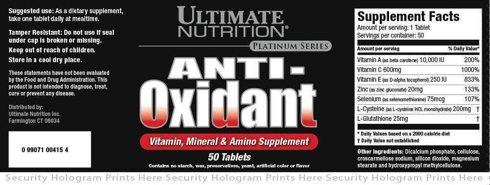 Ultimate Nutrition Antioxidant Vitamin, Mineral and Amino Supplement (50 Tablets)