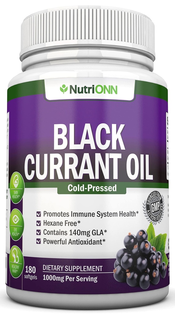 ブラックカラントオイル - 1000 Mg - 180 Softgels - コールドプレスピュアブラックカラントシードオイル - ヘキサンフリー - 140mg GLA サービングあたり - 規制ホルモンバランス - 免疫システム、髪、皮膚に最適です