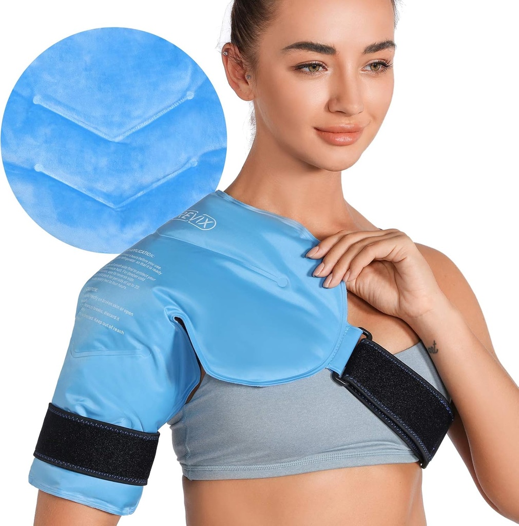 REVIX Shoulder Ice Pack for Rotator Cuff Cold Therapy, Arm Gel Ice Pack for Injuries Reusable, Flexible Cold Compression Wrap for Post-Workout Recovery, Fatigue and Shoulder Discomfort, Blue